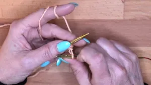 Steche mit der rechten Nadel in diese Masche und stricke eine rechte Masche heraus, ohne die Masche von der linken Nadel gleiten zu lassen.. Maschen Anschlagen