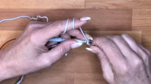 Hebe die nächste Masche wie zum Linksstricken ab mit dem Faden vor der Nadel.. Maschen Anschlagen