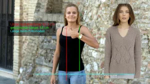 Überprüfe wie lang das Modell an dir wird  maschenanschlag perfekte weite